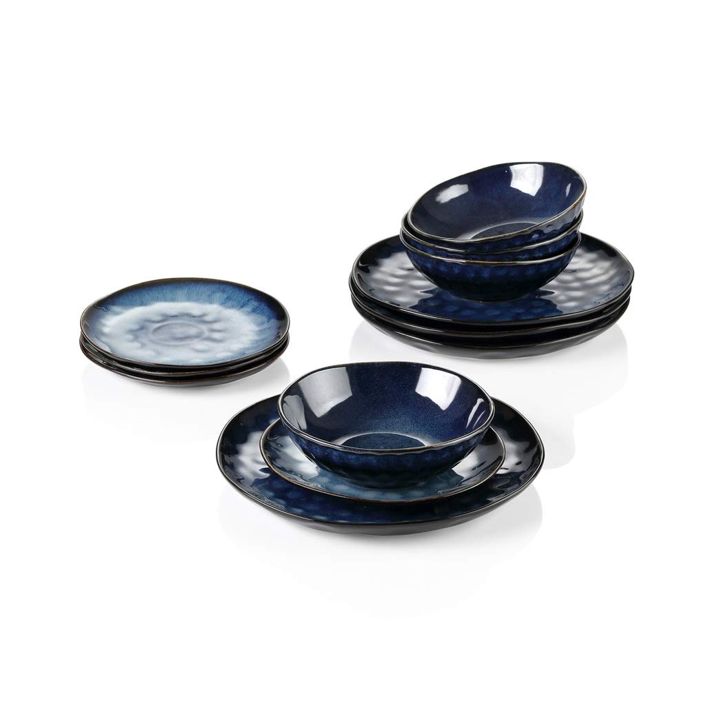 Blue 12-Piece Ceramic Stoneware Dinner Set N30038