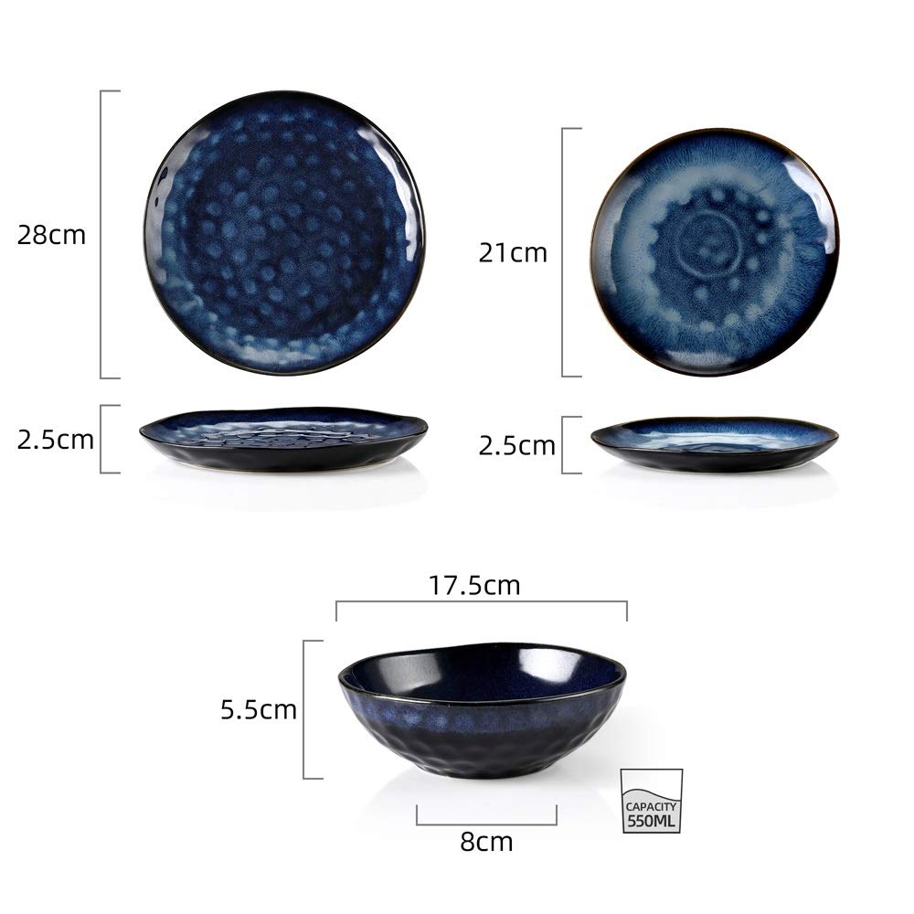Blue 12-Piece Ceramic Stoneware Dinner Set N30038