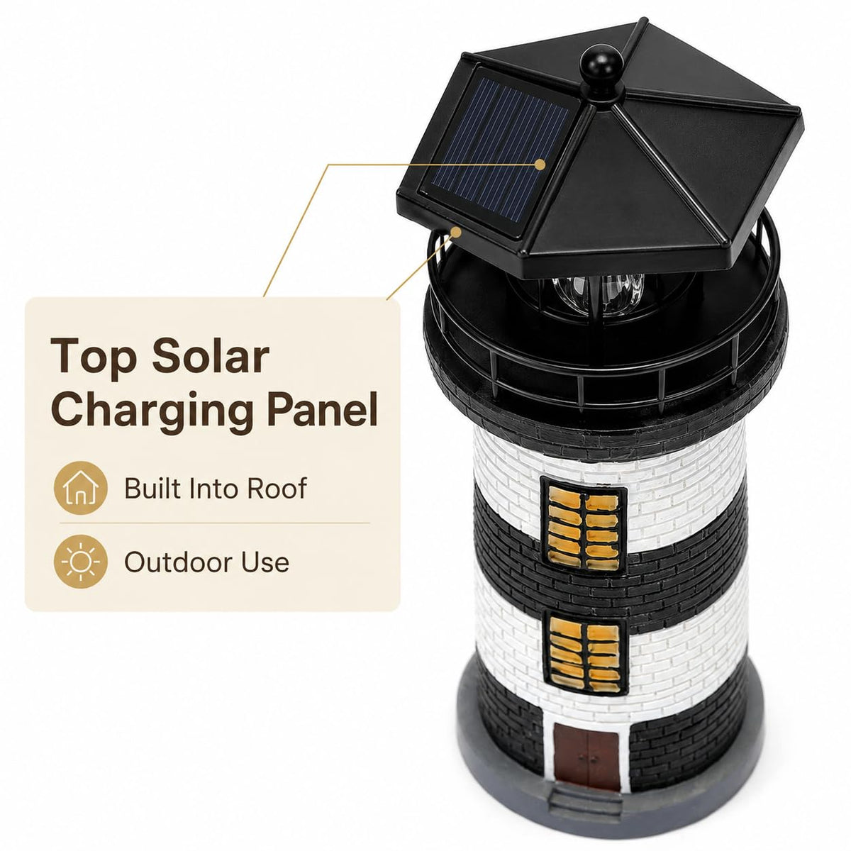 Solar Lighthouse Garden Light, Resin Outdoor Lighthouse Ornament with Rotating LED Beacon T21126