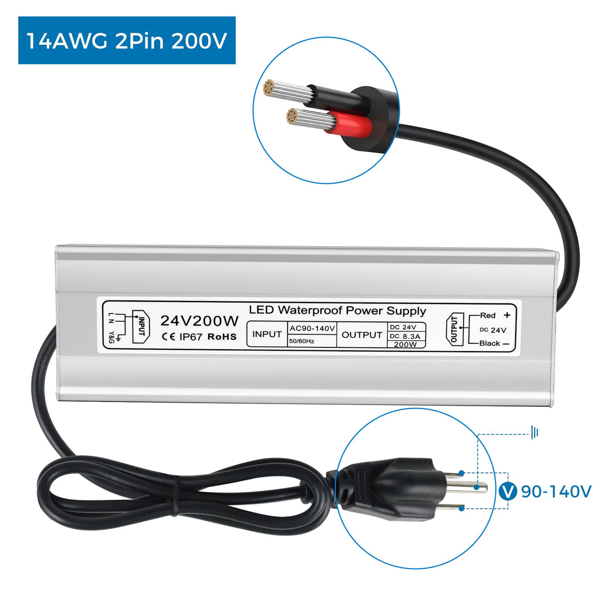 200W 24V IP67 Waterproof LED Driver C7281