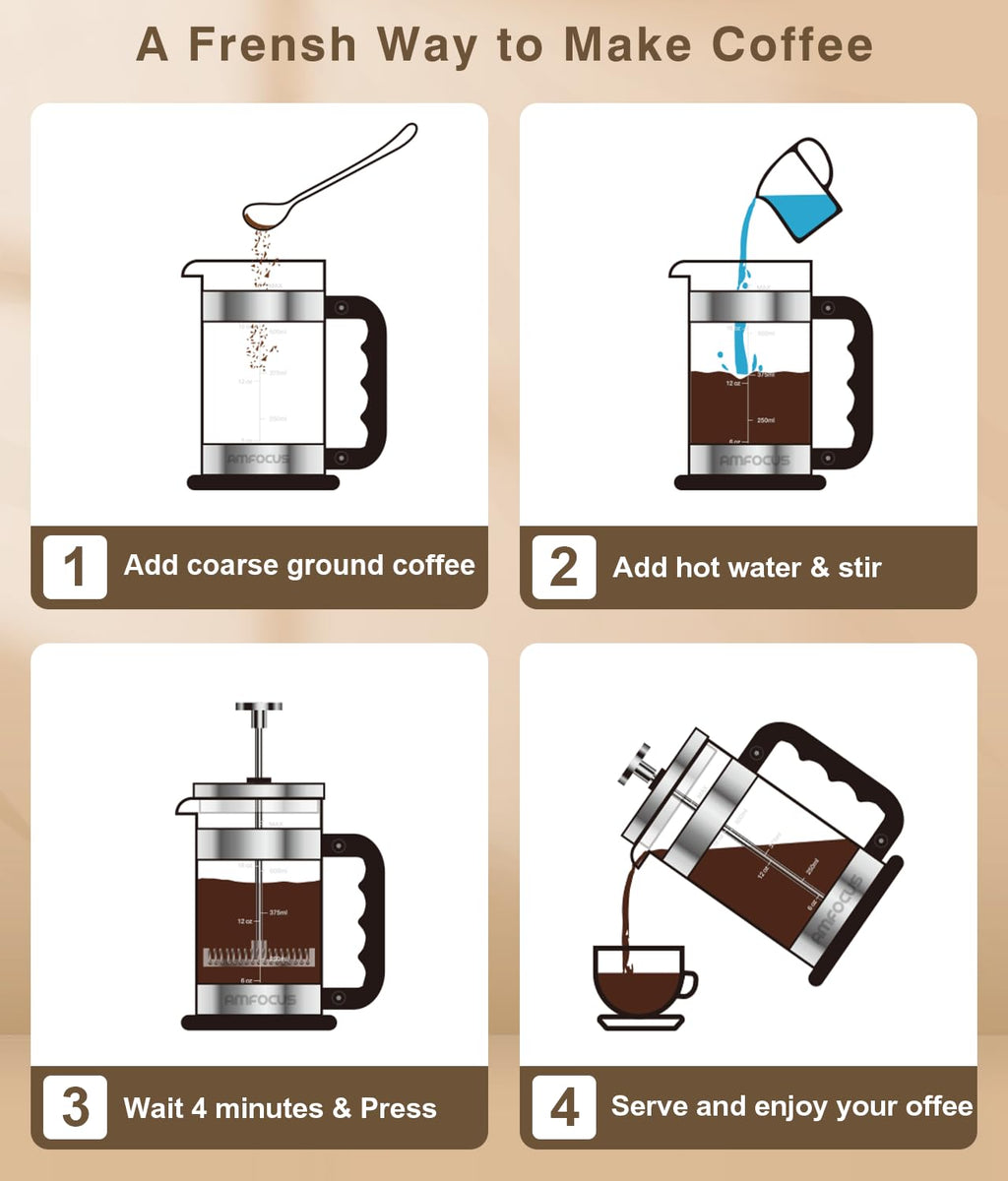 French Press Coffee Maker 21OZ Borosilicate Glass W75914