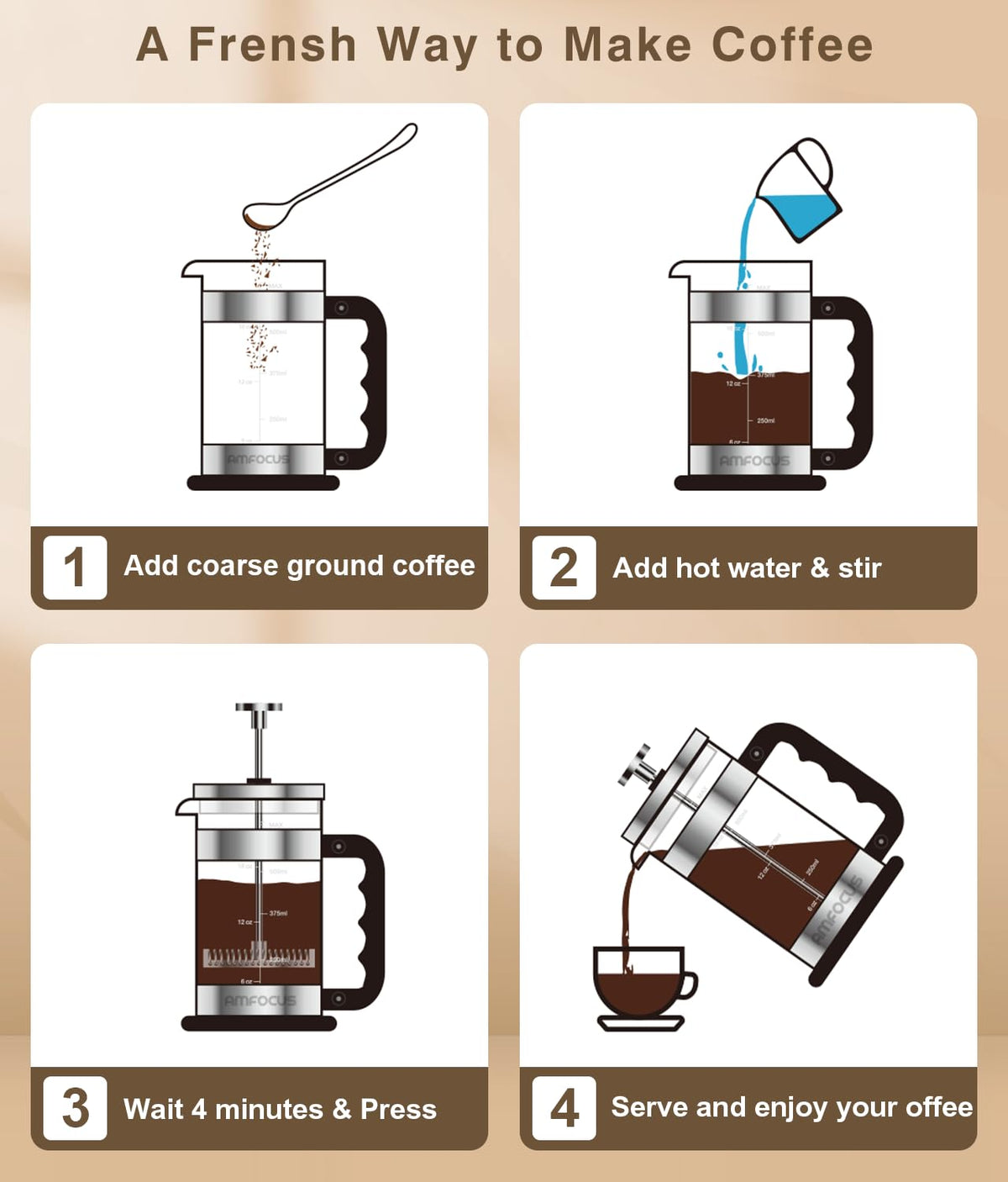 French Press Coffee Maker 21OZ Borosilicate Glass W75914
