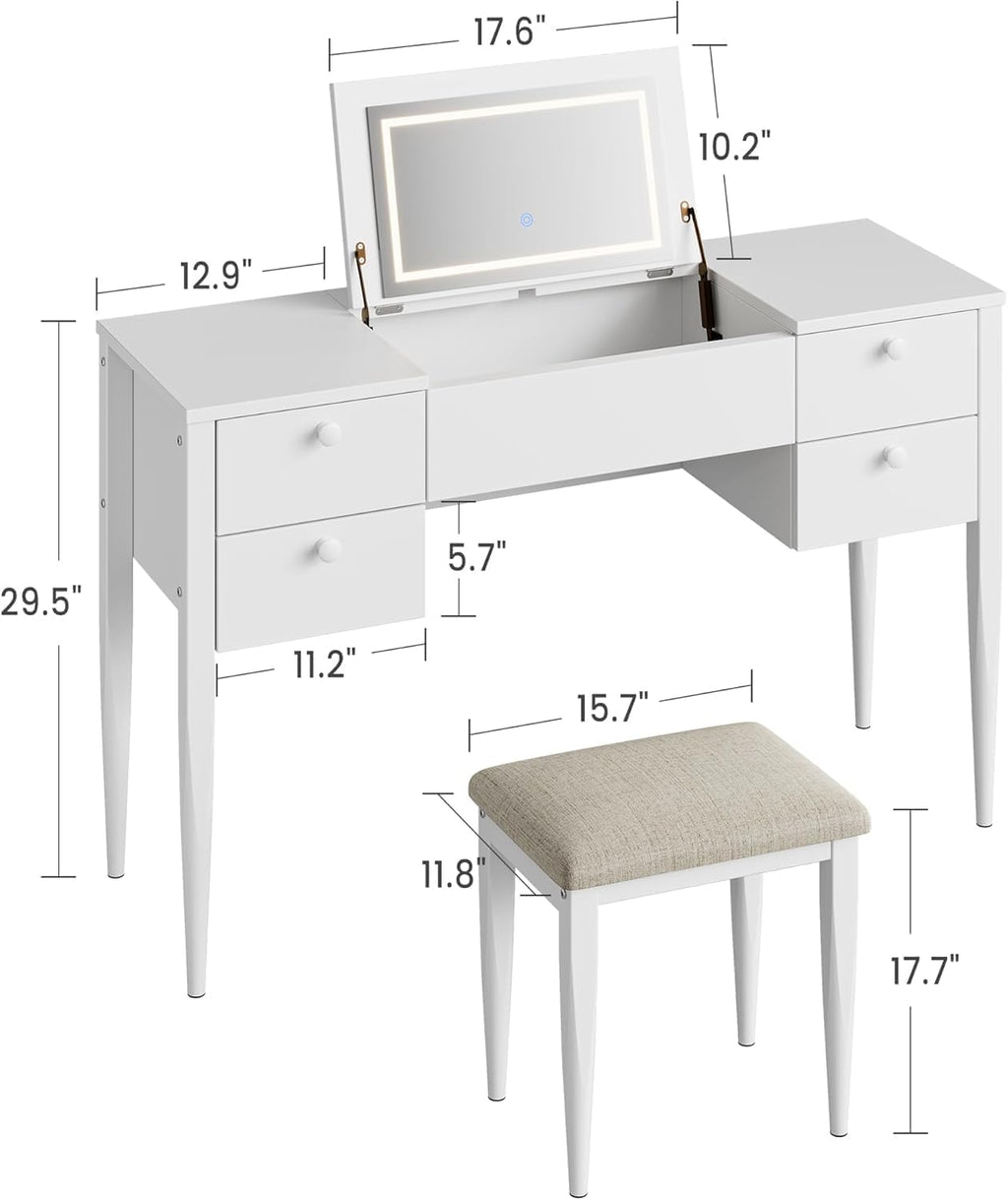 White Makeup Vanity Desk with Flip Top Mirror and Chair Q129