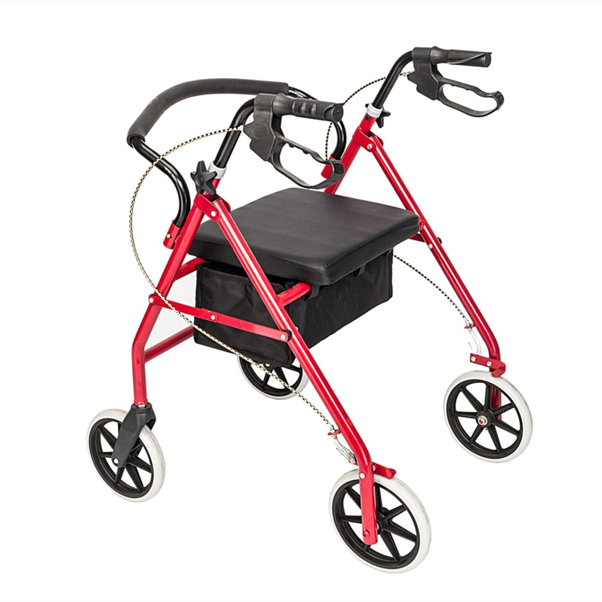 Foldable Rollator Walker with Seat & Wheels, Height Adjustable, 286lbs Weight Capacity, Red J2401