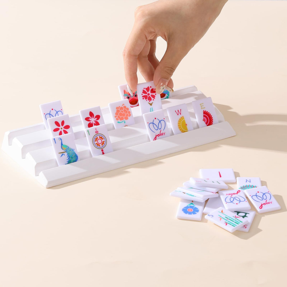 160 Printed American Mahjong Tile Set with 4 Racks & Carrying Bag Z4944