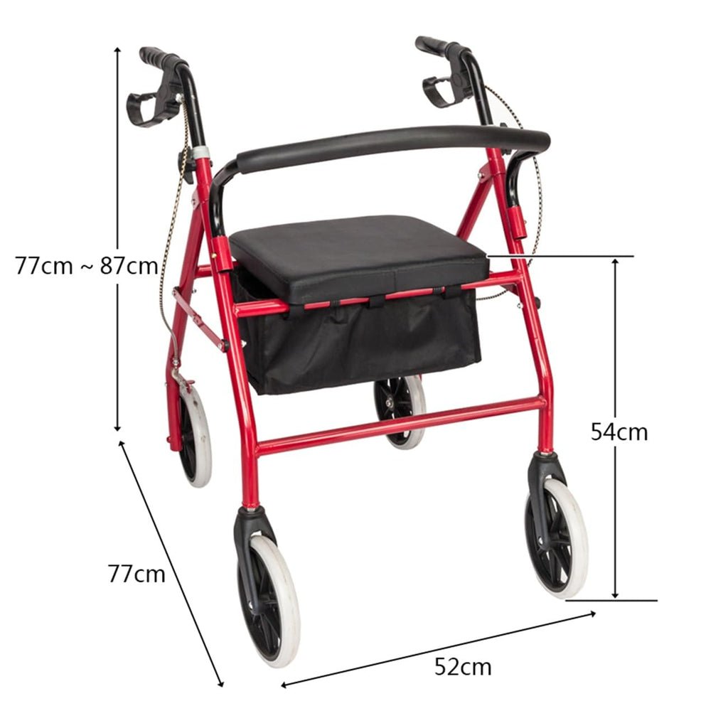 Foldable Rollator Walker with Seat & Wheels, Height Adjustable, 286lbs Weight Capacity, Red J2401