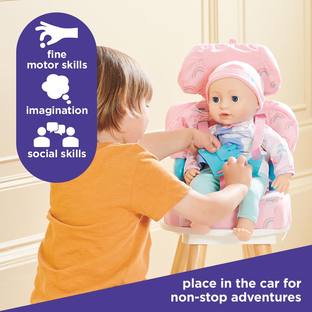 Pink Booster Seat for Dolls with Adjustable Headrest & Buckles Z122