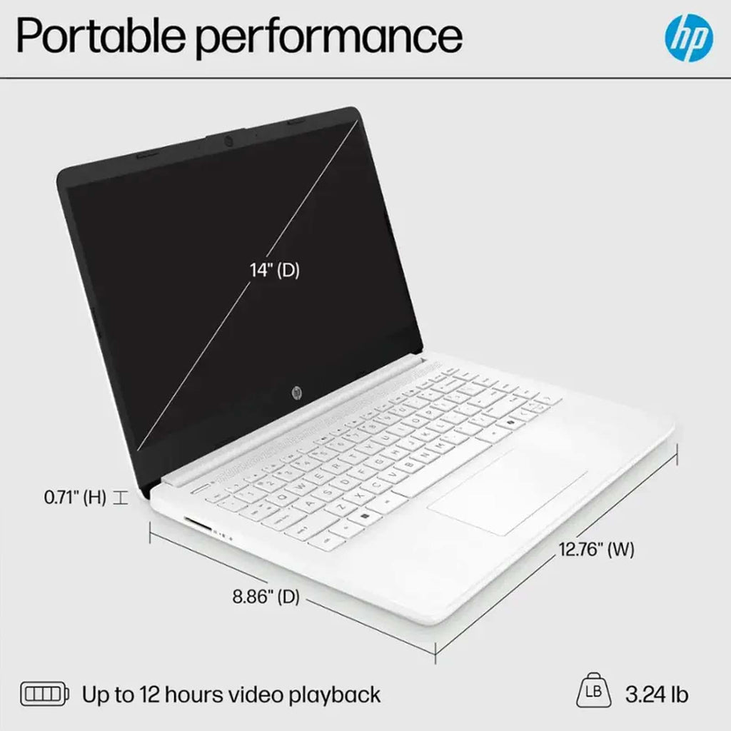 14 Inch Laptop, Intel Celeron N4500, 4GB RAM, 128GB Storage, Windows 11 S, Snowflake White E9515