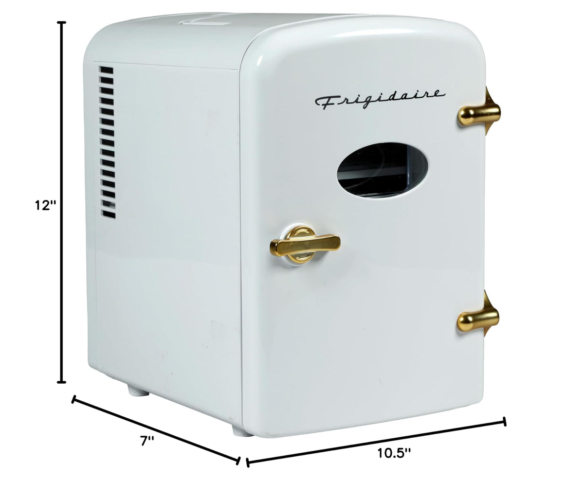Retro Mini Personal Fridge Cooler, Holds up to 9 Cans, White Gold W7359