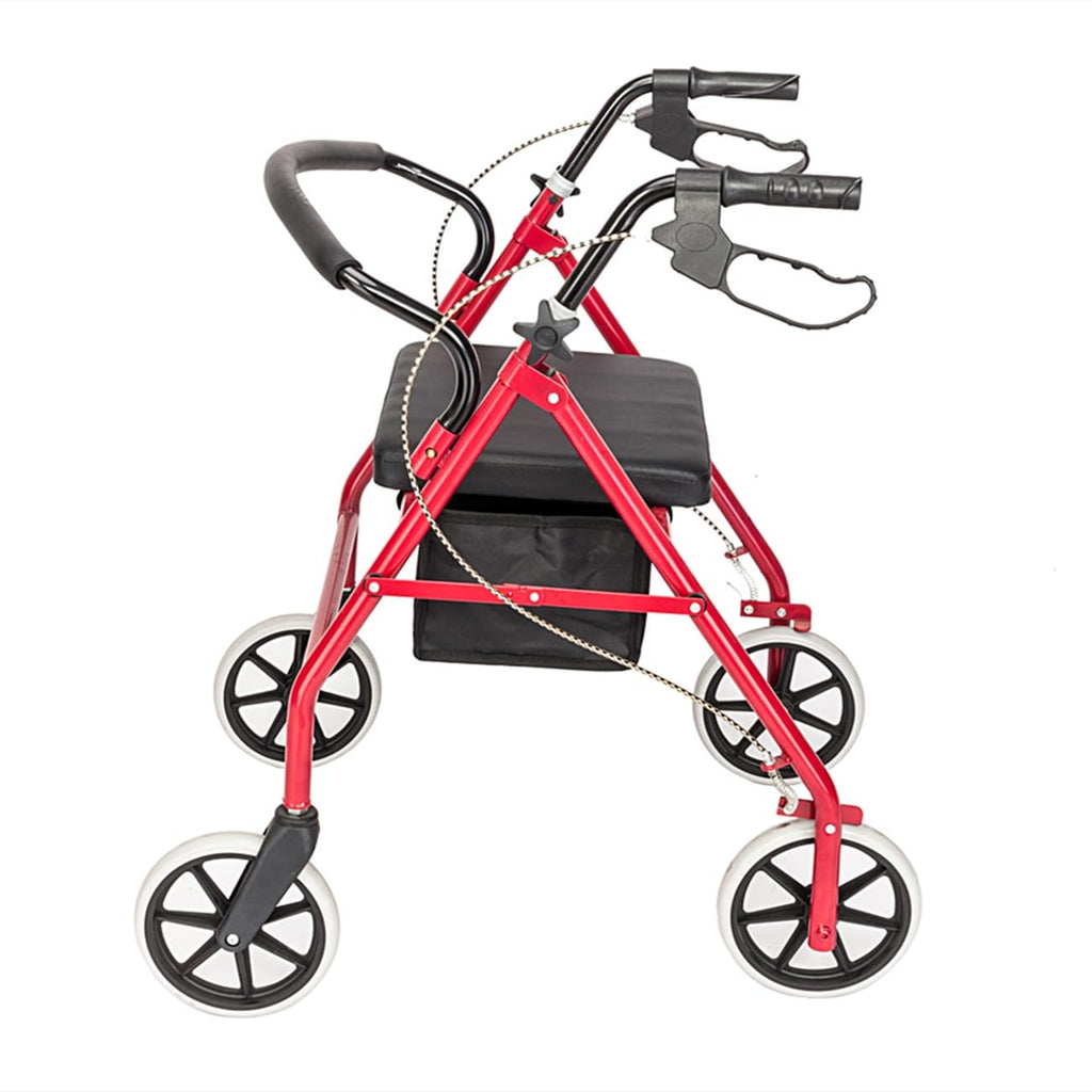Foldable Rollator Walker with Seat & Wheels, Height Adjustable, 286lbs Weight Capacity, Red J2401