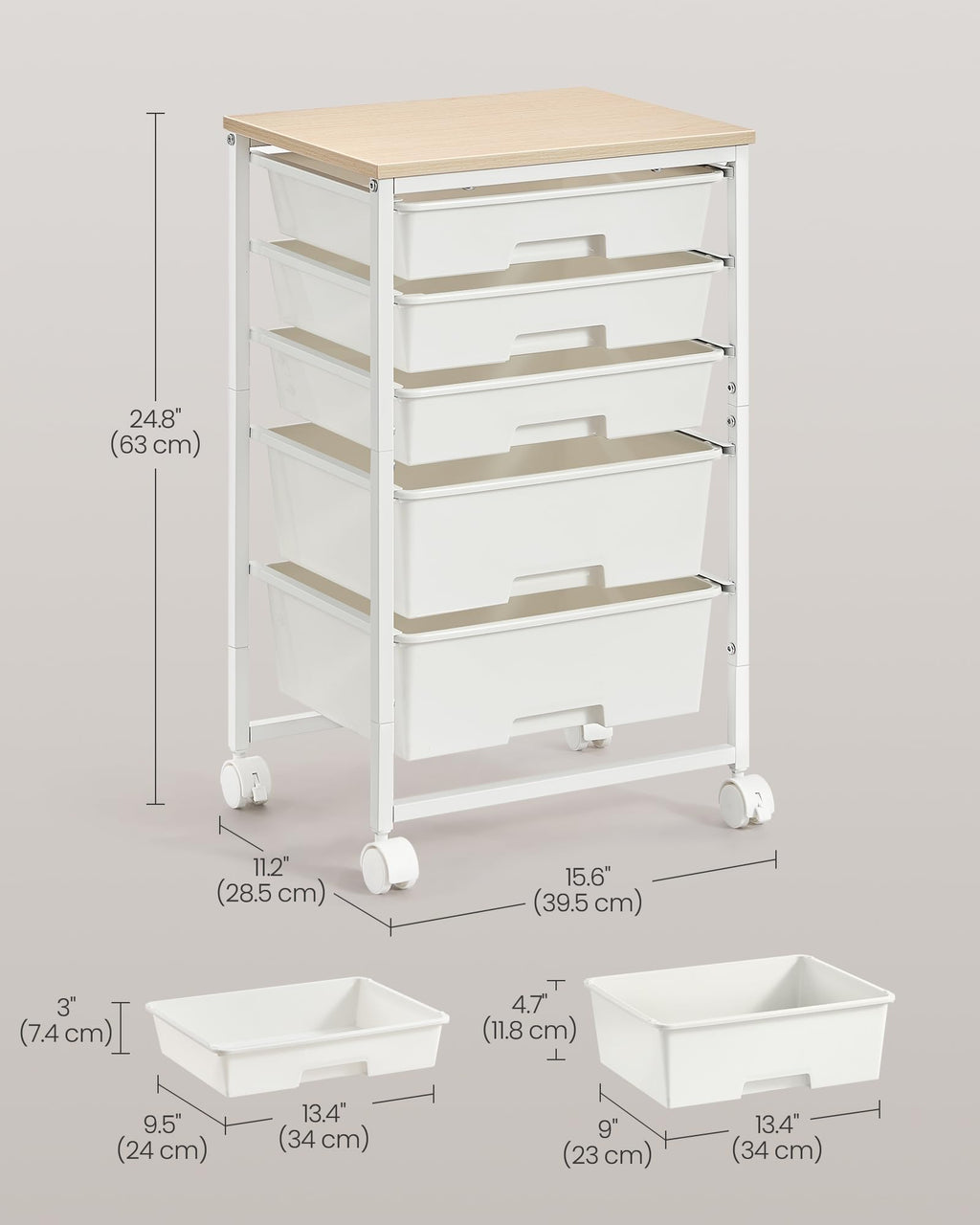 White 5 Drawers Rolling Cart L888699