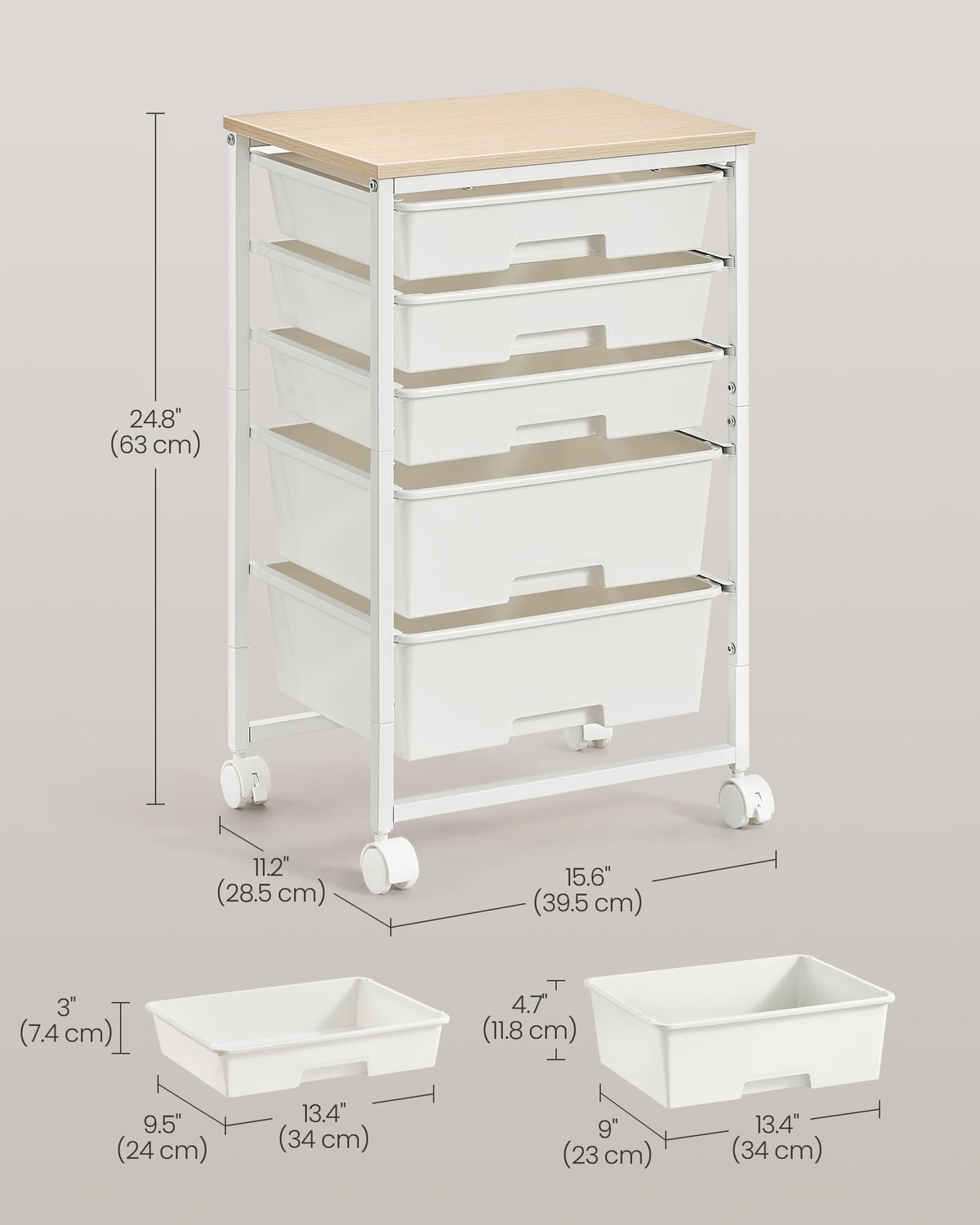 White 5 Drawers Rolling Cart L888699