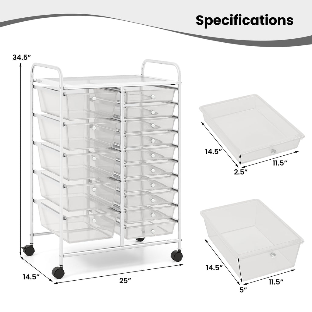 15 Drawer Rolling Storage Cart with Metal Frame Q915726
