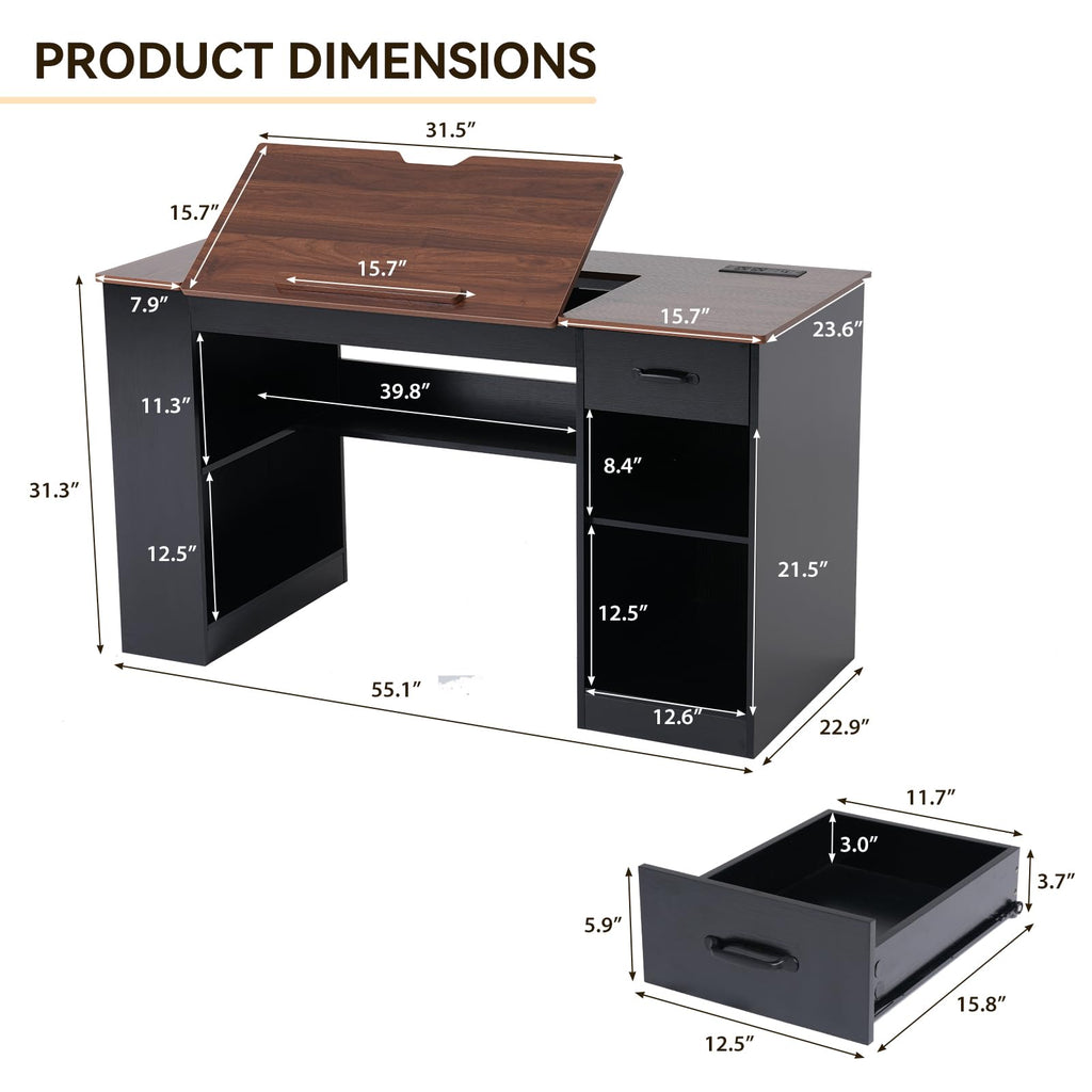 55.1" Black Drafting Table L76841
