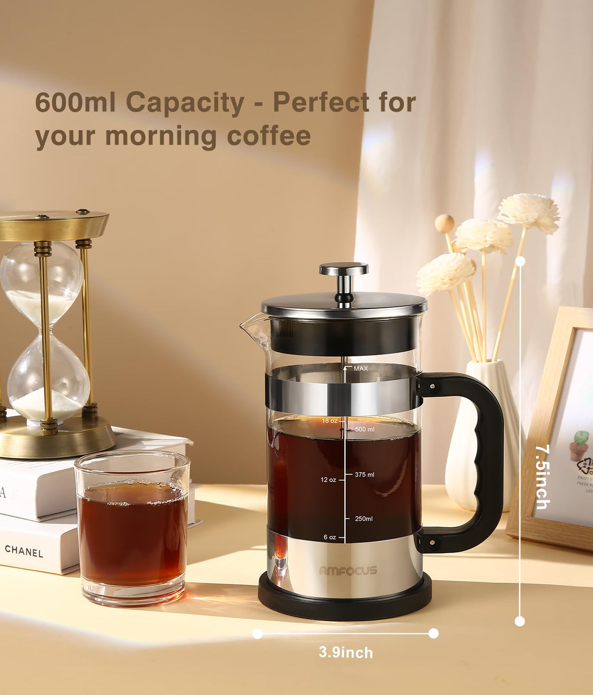 French Press Coffee Maker 21OZ Borosilicate Glass W75914