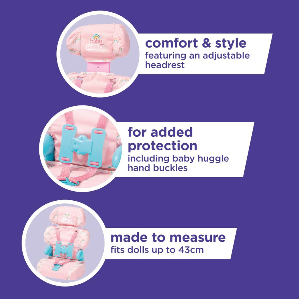 Pink Booster Seat for Dolls with Adjustable Headrest & Buckles Z122