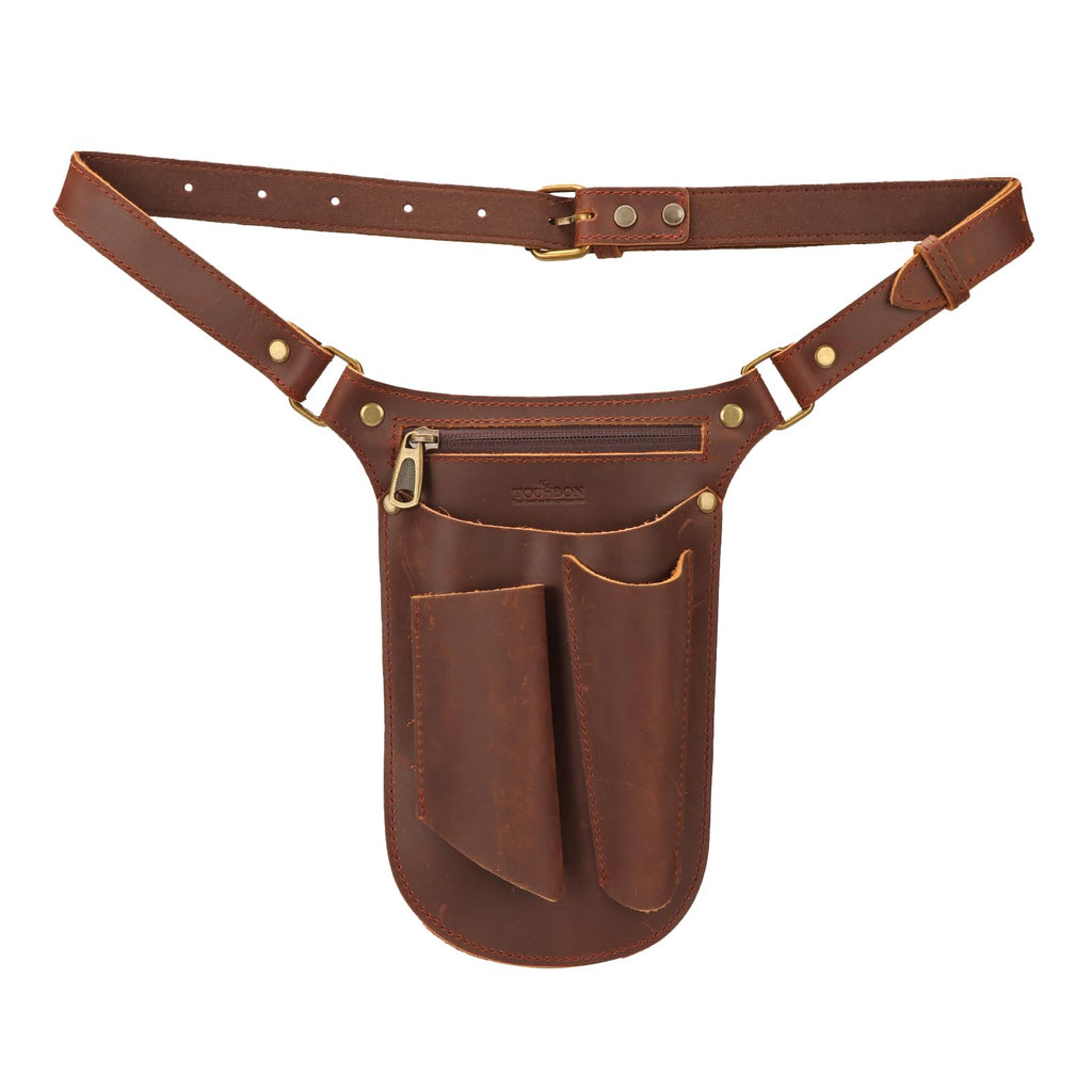Brown Leather Gardening Tool Belt with 4 Pockets Y1867