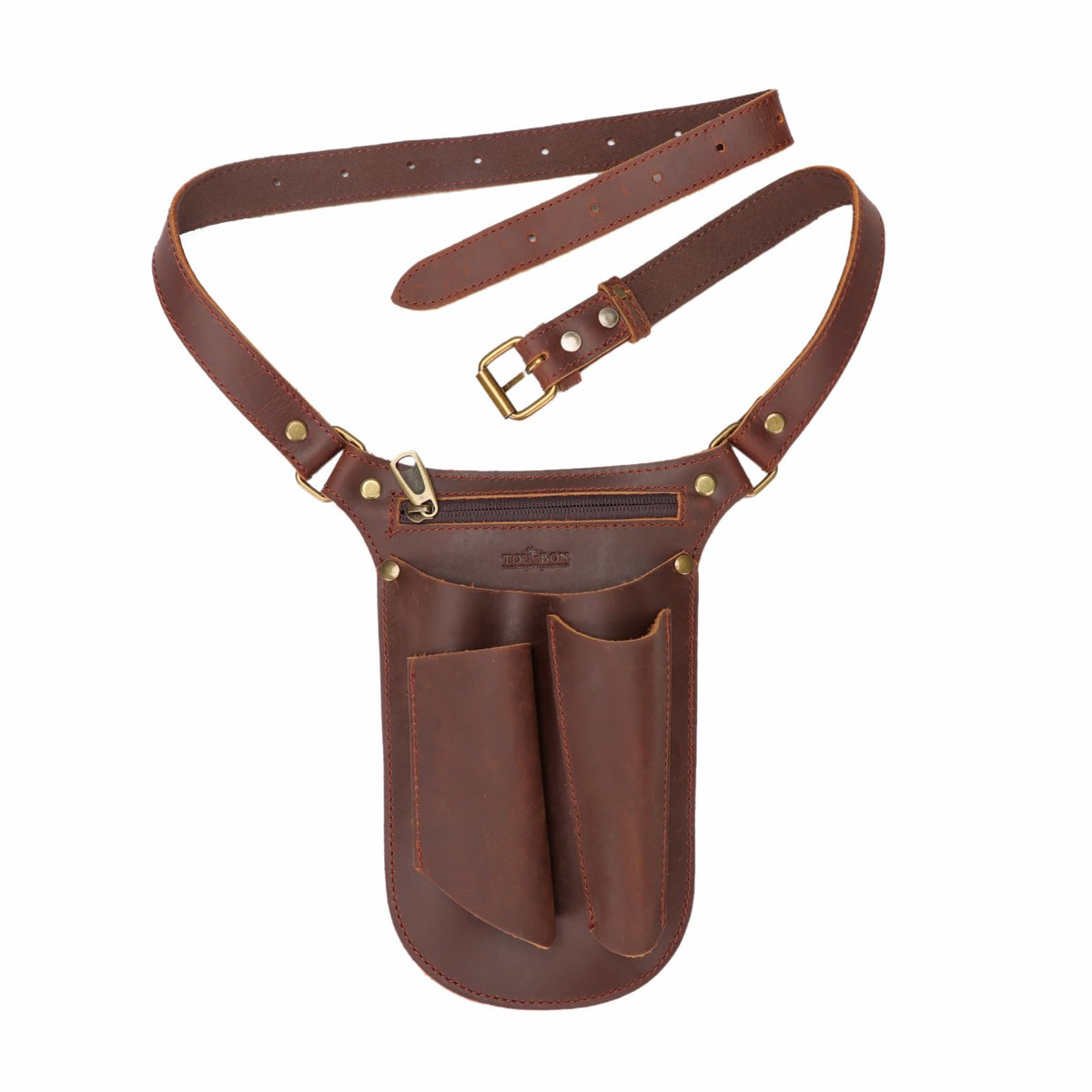 Brown Leather Gardening Tool Belt with 4 Pockets Y1867