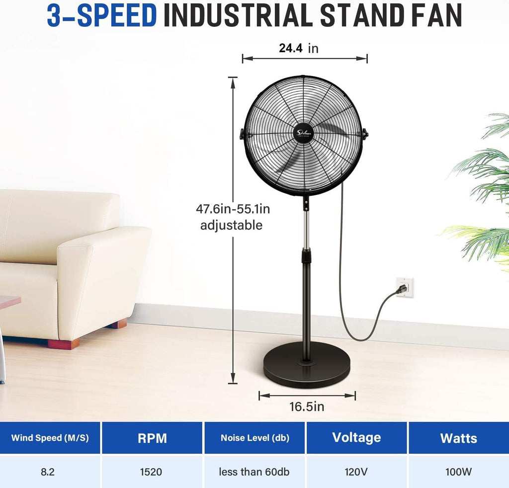 20 Inch 3-Speed High Velocity Metal Pedestal Standing Fan Y9625