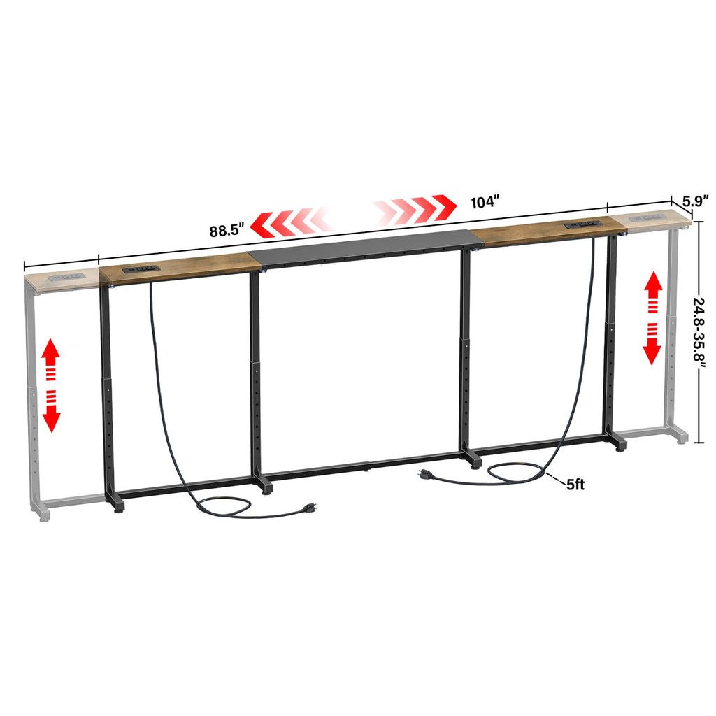 Rustic Brown Narrow Console Table with 2 Power Outlets I2436
