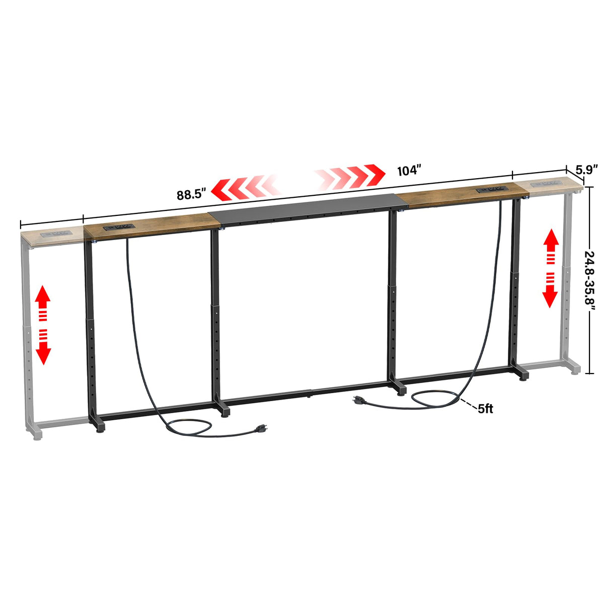 Rustic Brown Narrow Console Table with 2 Power Outlets I2436