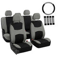 Gray Black Universal Fit Automotive Seat Covers Combo Set with Steering Wheel Cover and Seat Belt Pad P28453