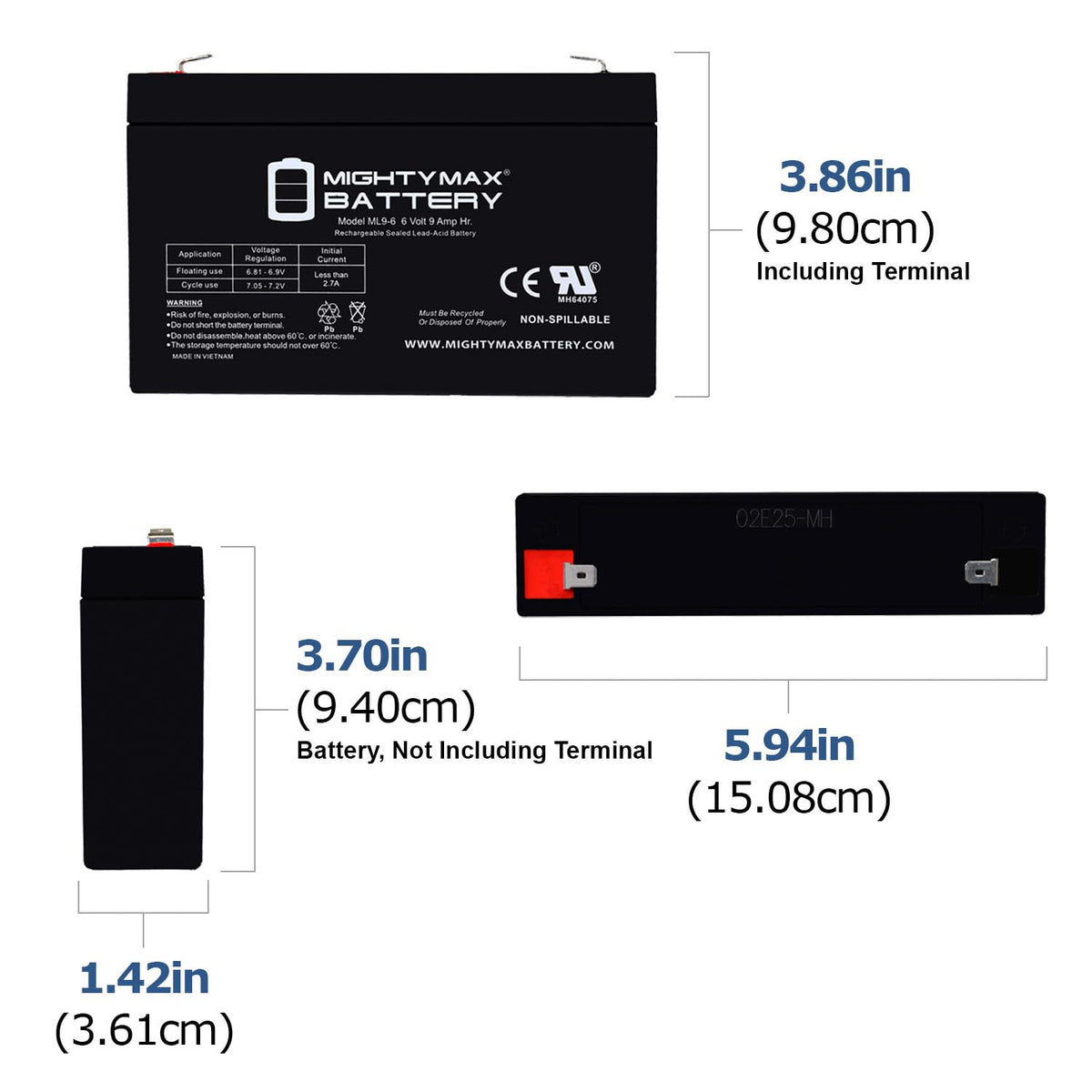 6V 9Ah AGM F2 Terminal Battery 4 Pack B36937