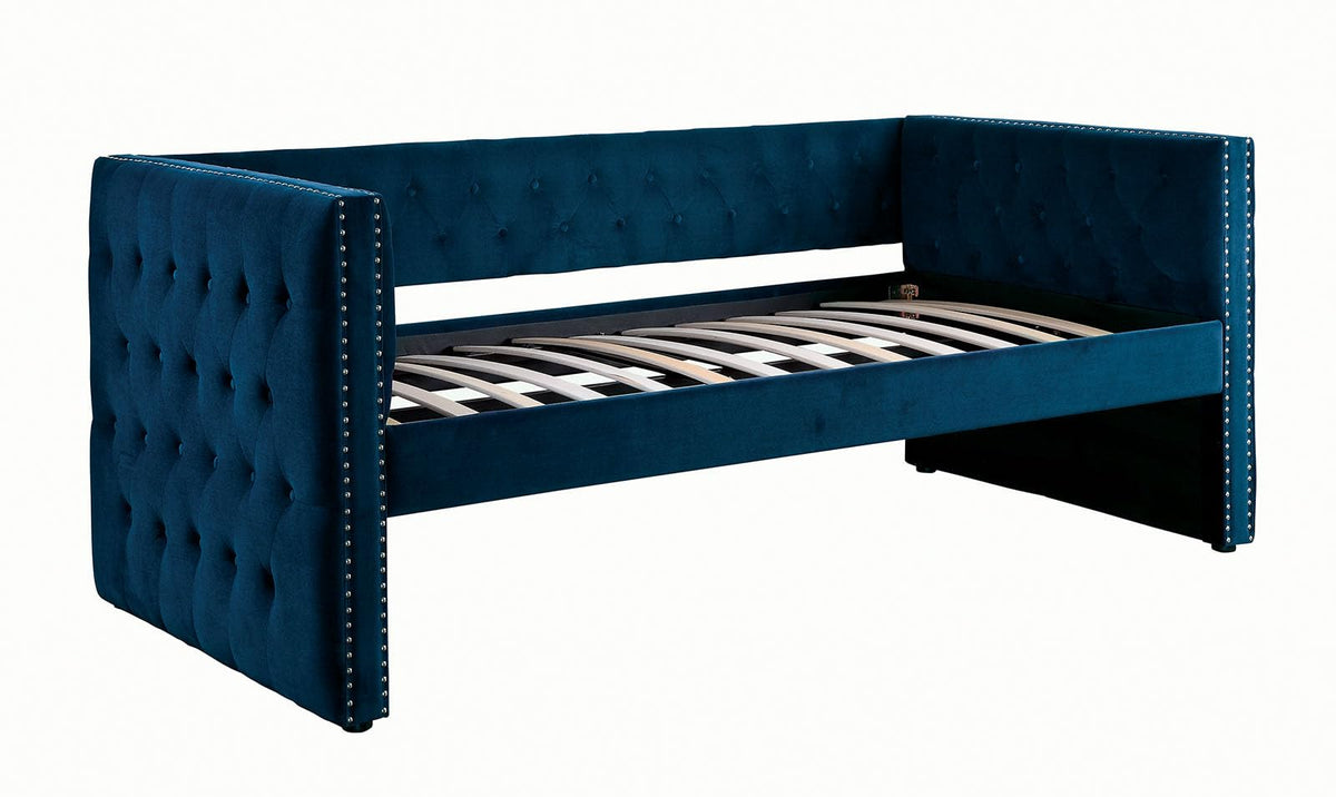 Navy Daybed with Trundle Button Tufted Upholstery Y678