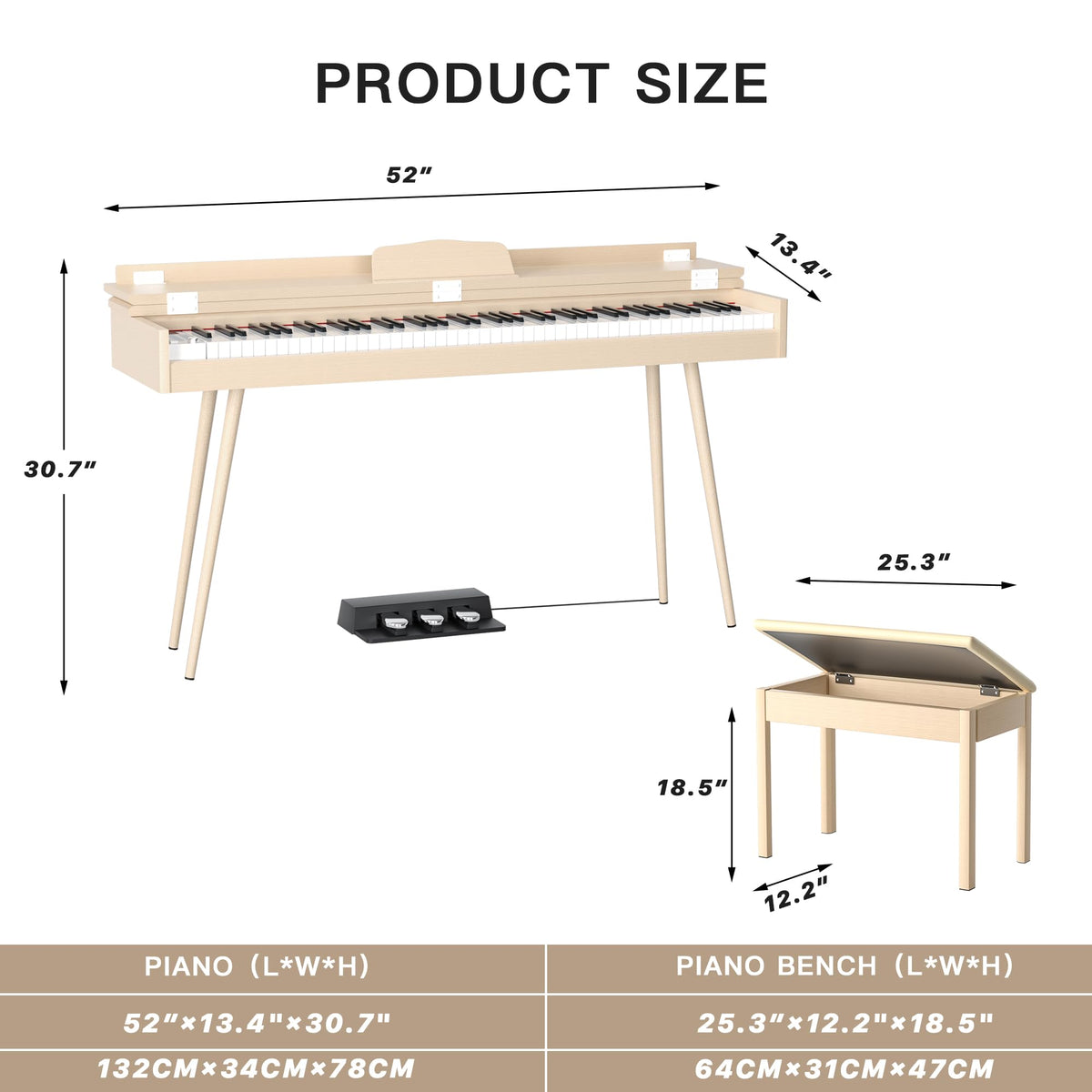 88-Key Weighted Digital Piano with 3-Pedal and Stand I8119