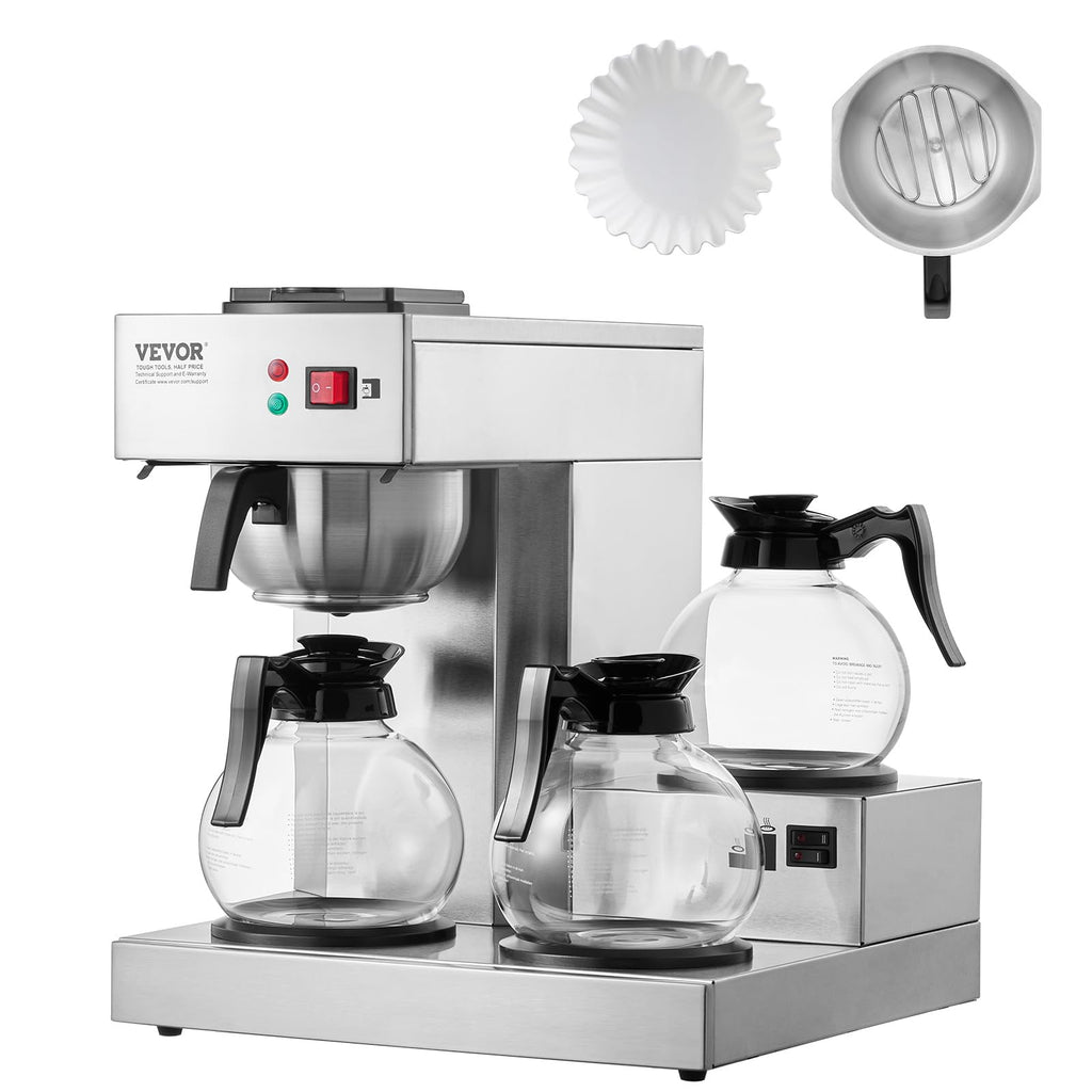 12 Cups Commercial Drip Coffee Maker with 3 Glass Carafes and Warmer Plates W856253