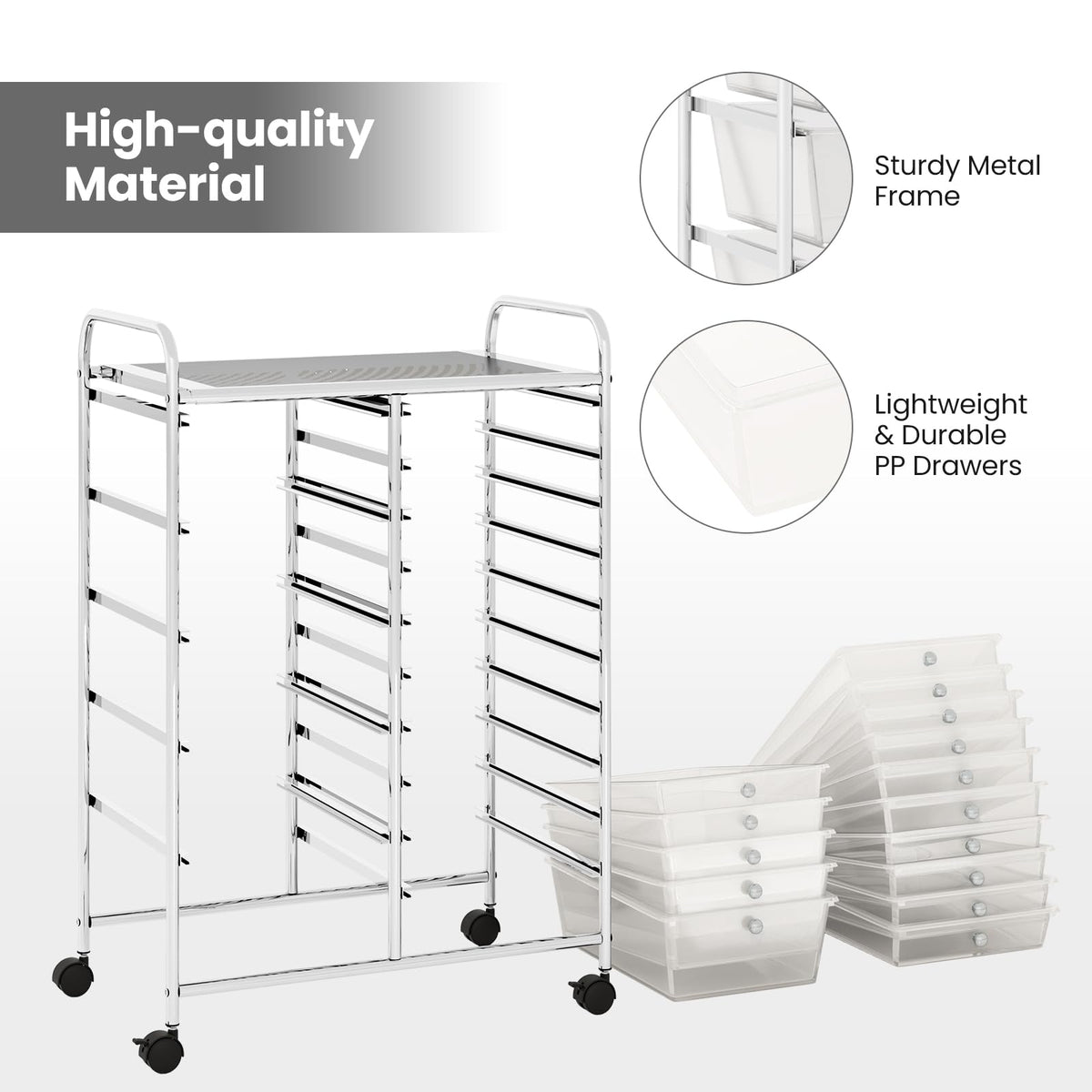 15 Drawer Rolling Storage Cart with Metal Frame Q915726