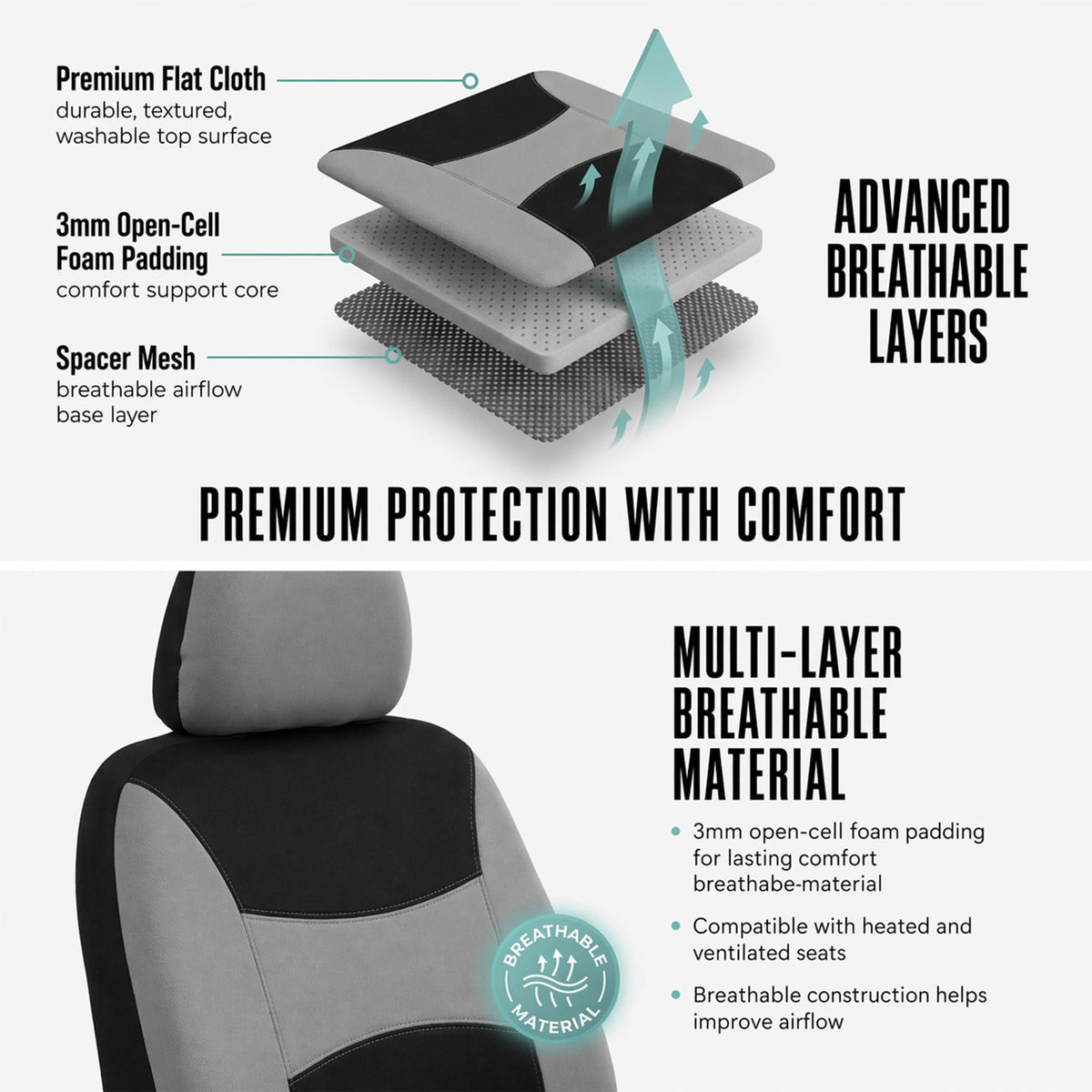 Gray Black Universal Fit Automotive Seat Covers Combo Set with Steering Wheel Cover and Seat Belt Pad P28453