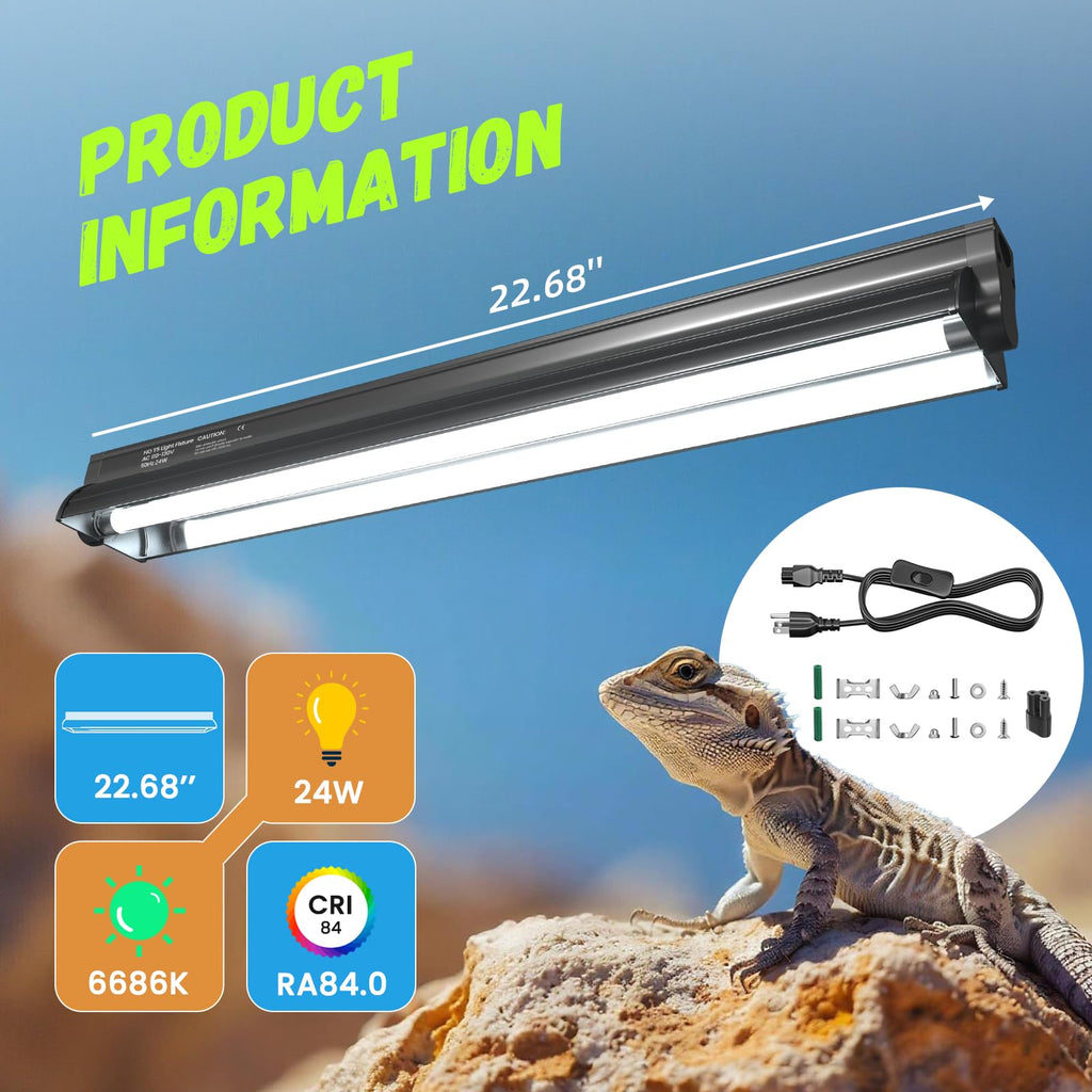 24W 10.0 T5 UVB Reptile Light Fixture Combo Kit 22inch Terrarium Hood A48555