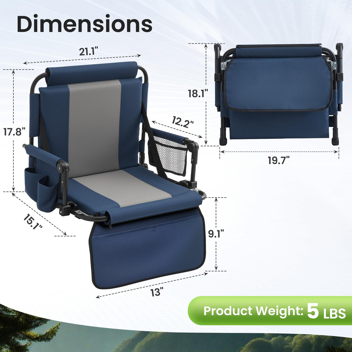 Portable Foldable Bleacher Chair with Cup Holders Blue V6097