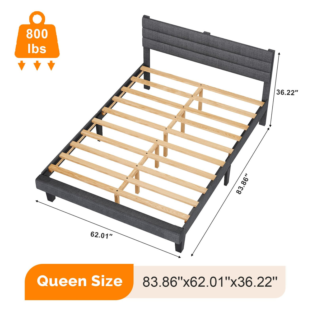 Queen Size Linen Fabric Upholstered Platform Bed Frame I895
