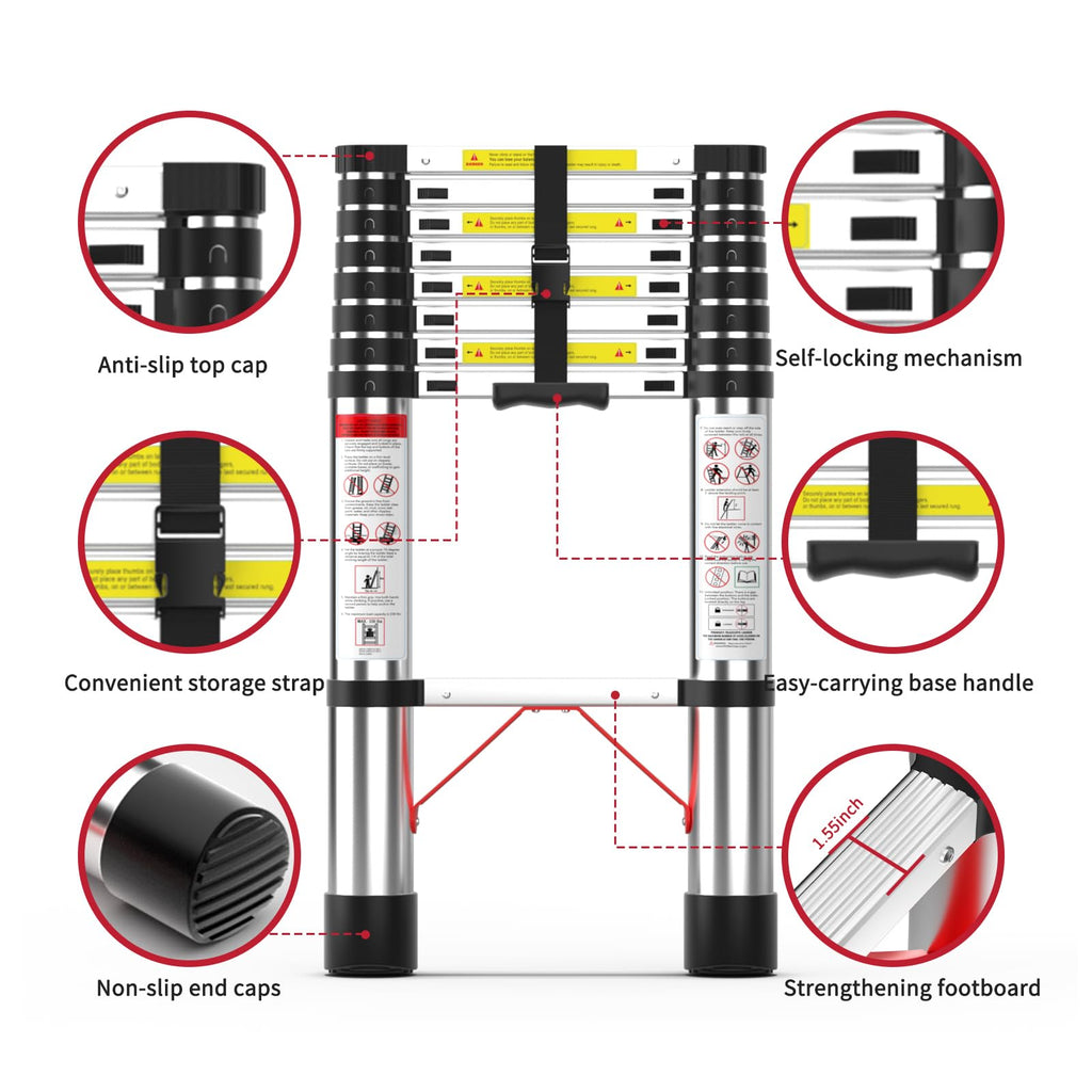 8.5 FT Aluminum Telescoping Ladder 330 lbs Capacity K691735