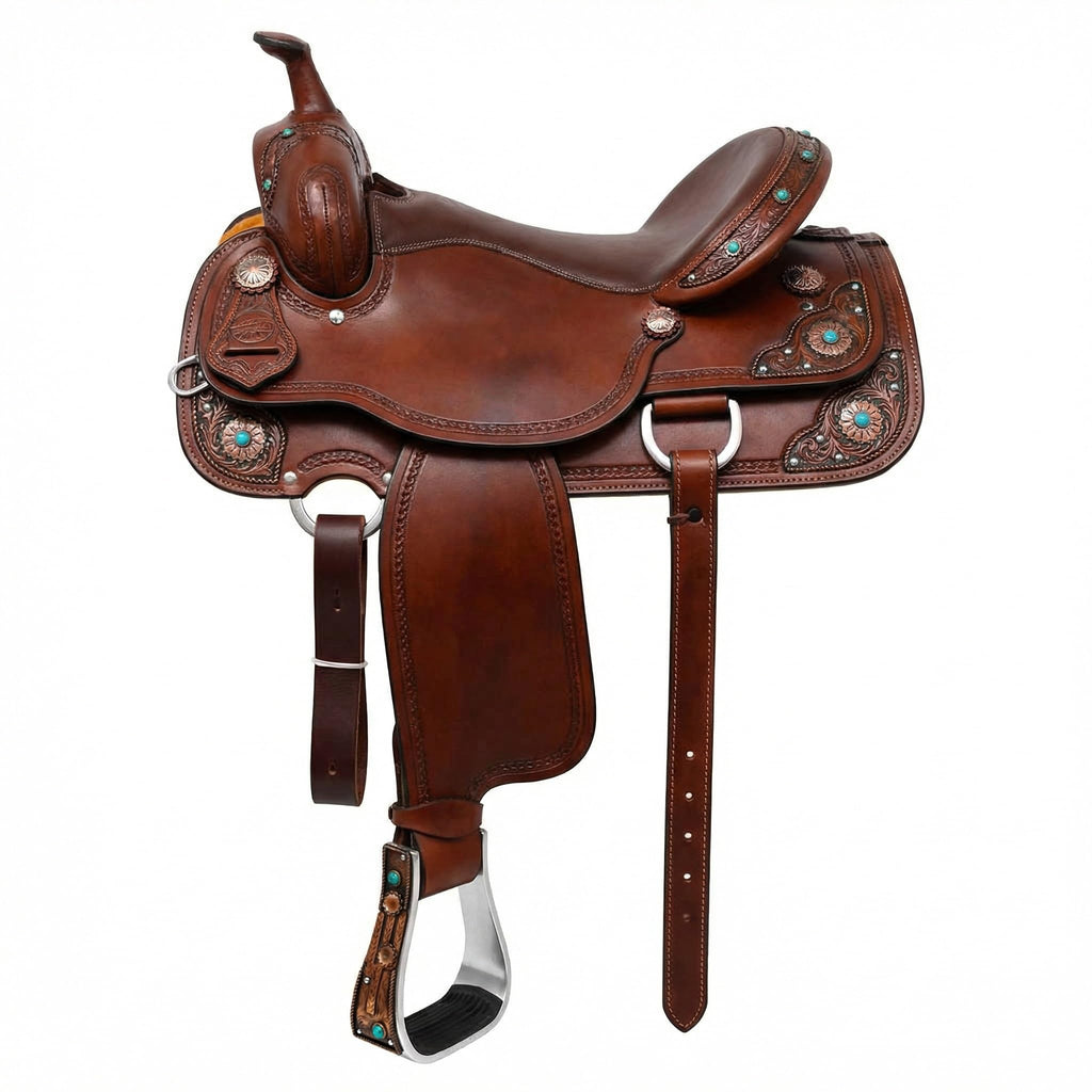 Aluminum Antique Copper Engraved Western Saddle Stirrups R402816