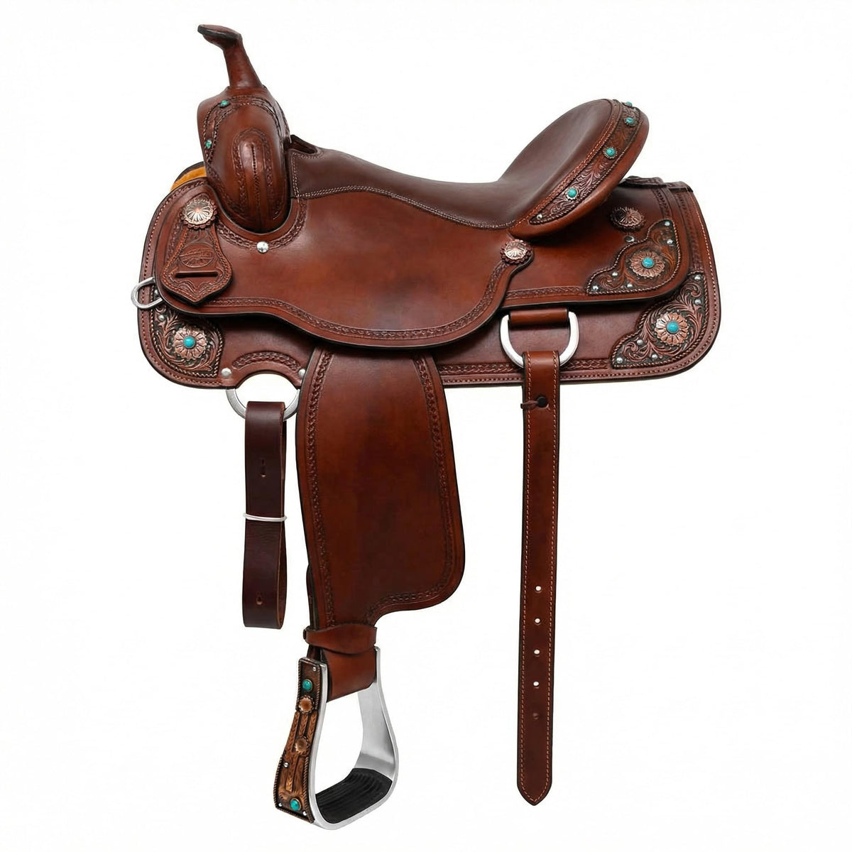 Aluminum Antique Copper Engraved Western Saddle Stirrups R402816