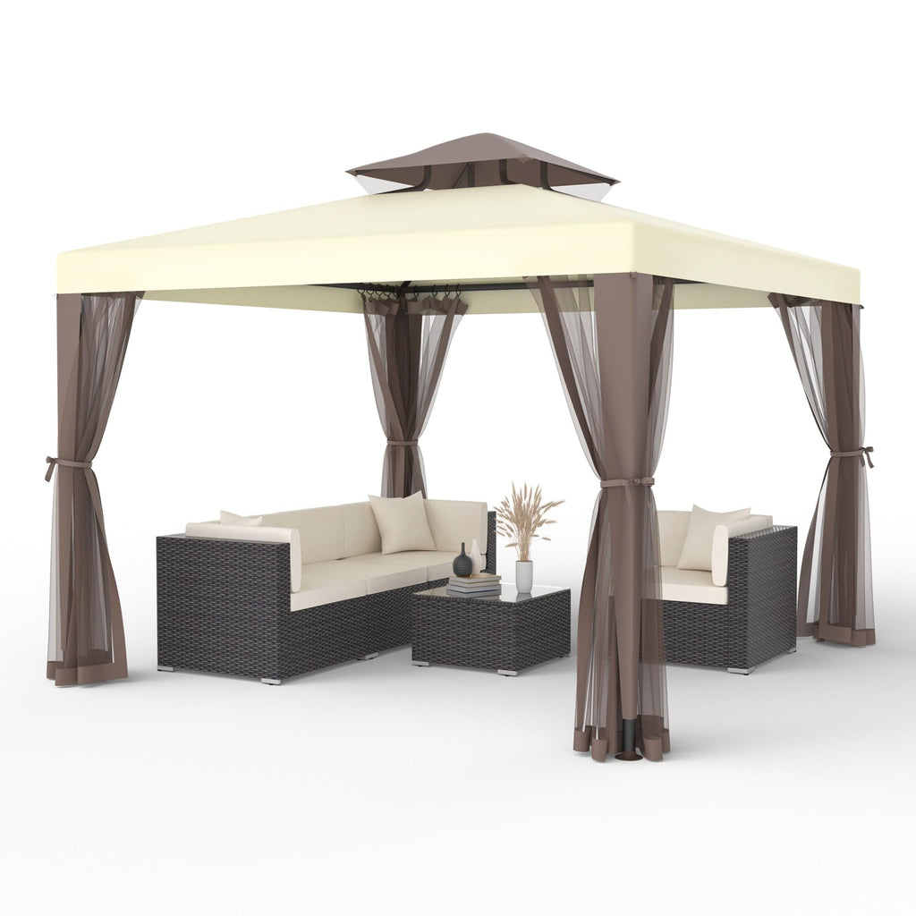 10'x10' Waterproof UV-Resistant 2-Tier Canopy Tent with Mosquito Netting W7439
