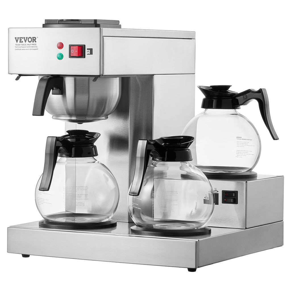 12 Cups Commercial Drip Coffee Maker with 3 Glass Carafes and Warmer Plates W856253