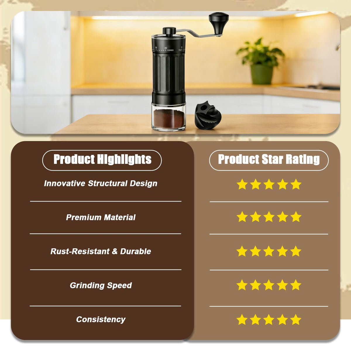 Manual Coffee Grinder with 40 Adjustable Settings, 30g Capacity H866478
