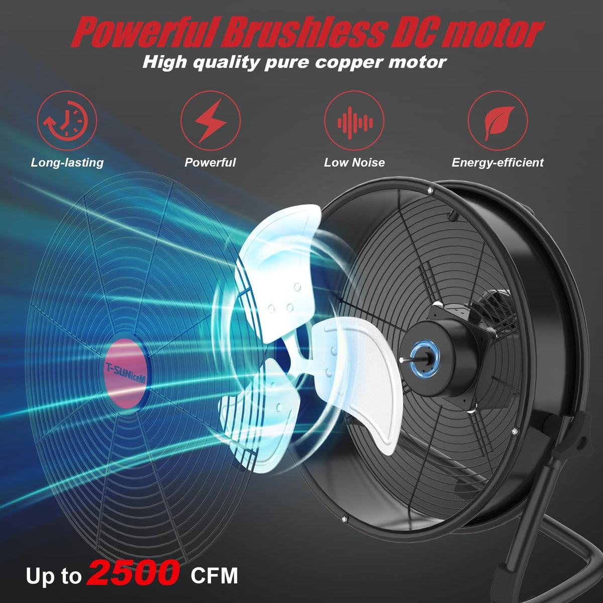 16" Battery Powered Cordless Floor Fan E7803
