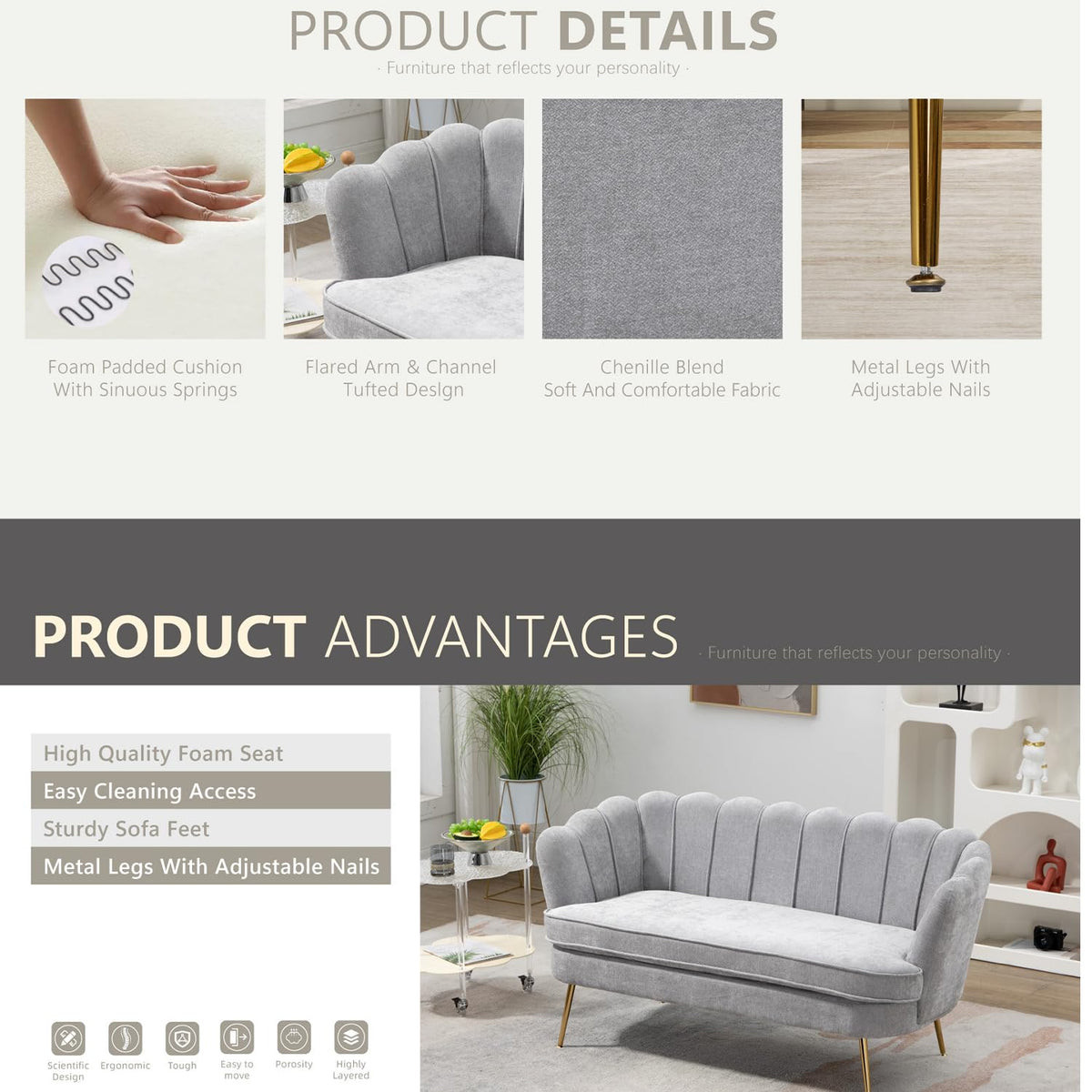 Light Gray Small Loveseat Sofa E5989