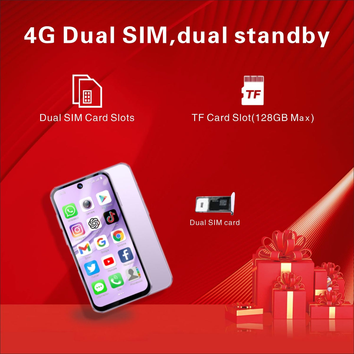 Unlocked Kids Cell Phone 3.88inch HD Touch Screen 4G Dual SIM Android 12 Black R9798