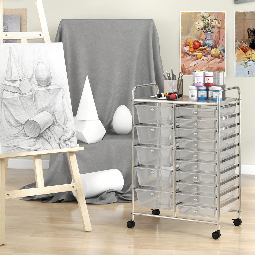 15 Drawer Rolling Storage Cart with Metal Frame Q915726