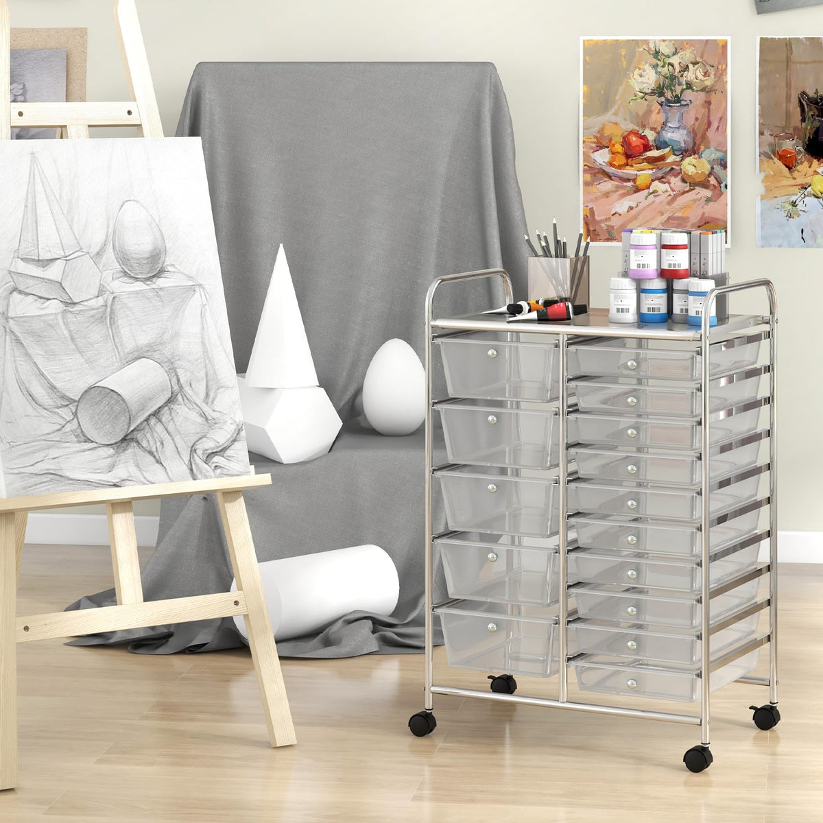 15 Drawer Rolling Storage Cart with Metal Frame Q915726