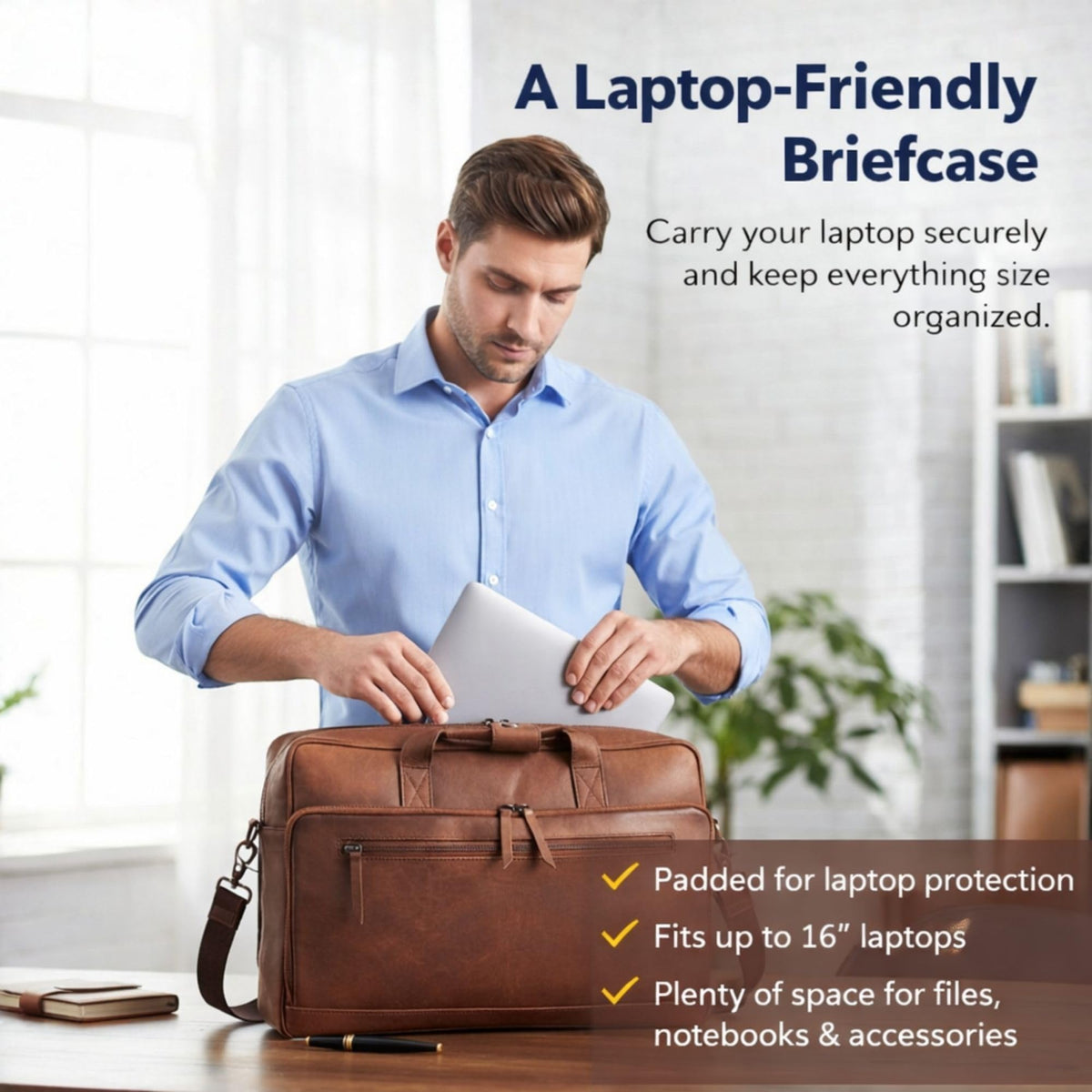 Brown 17-inch Genuine Leather Laptop Briefcase U63134