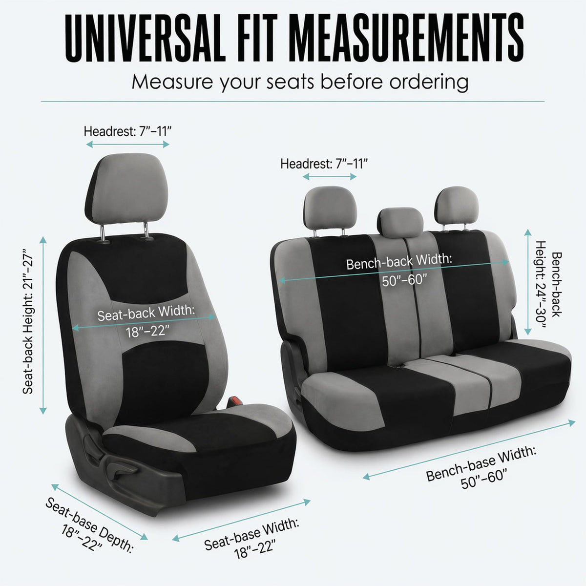 Gray Black Universal Fit Automotive Seat Covers Combo Set with Steering Wheel Cover and Seat Belt Pad P28453