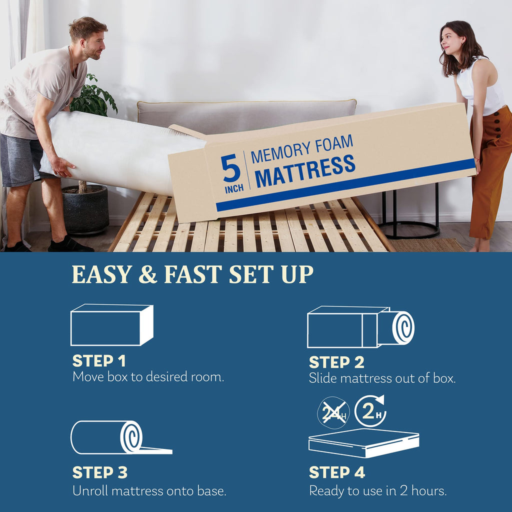White 5 Inch Twin Memory Foam Mattress S2601