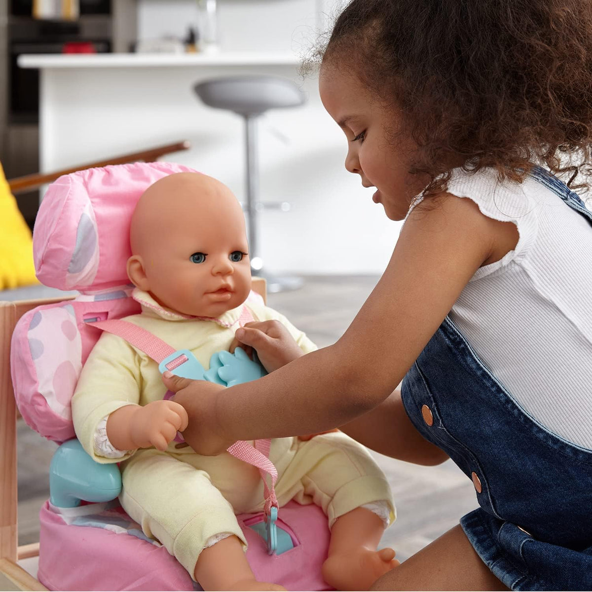 Pink Booster Seat for Dolls with Adjustable Headrest & Buckles Z122